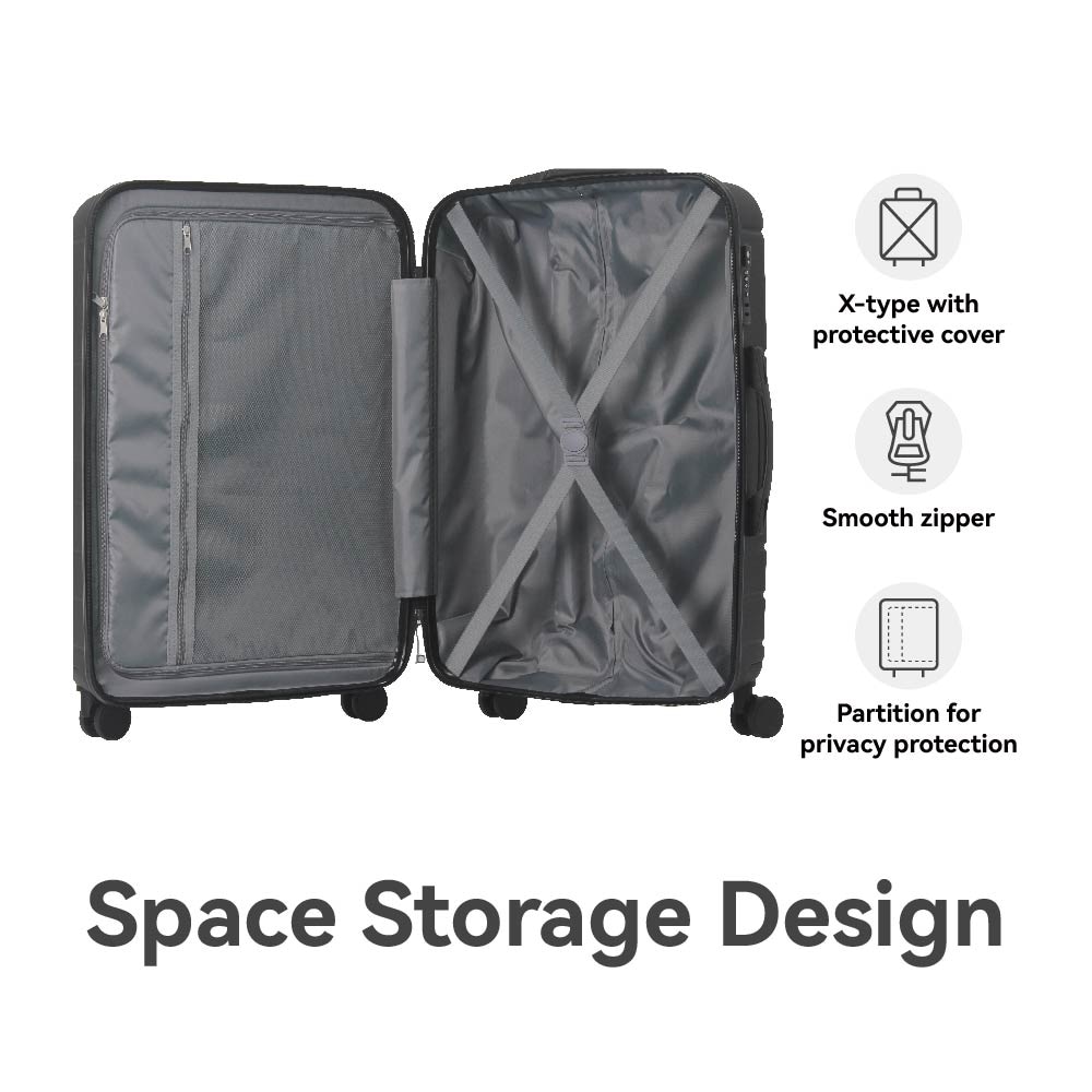 Luggage Sets ABS Hardshell 3pcs Luggage, Lightweight Durable Suitcase Sets Spinner Wheels Suitcase With TSA Lock 20''24''28'' Available(Black)_voghion.com